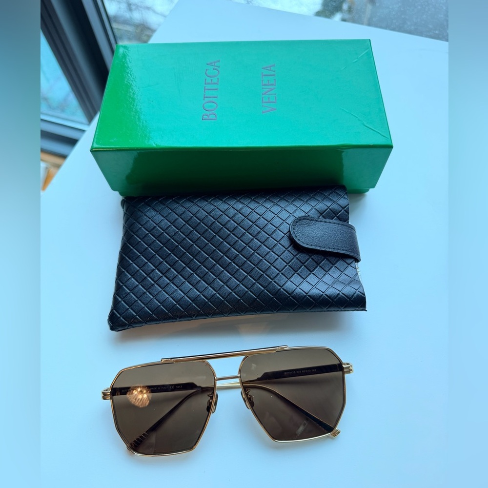 Bottega Veneta Gold Sunglasses with Black Woven Case